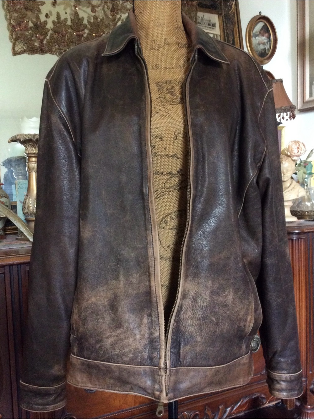 Vintage Boho Indiana-Jones-inspired Brown Bomber Leather Jacket Coat